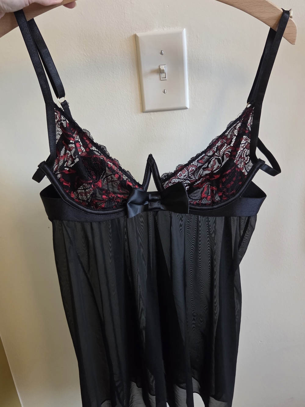 Yandy Black Sheer Babydoll Chemise with Red Lace Cups